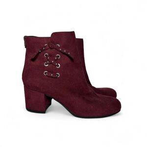 Sam Edelman Circus Burgundy red faux suede ankle heeled boots 7